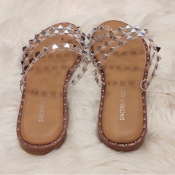 Sincerely Jules Tabbi Studded Sandals Clear NWOT - Picture 5 of 5